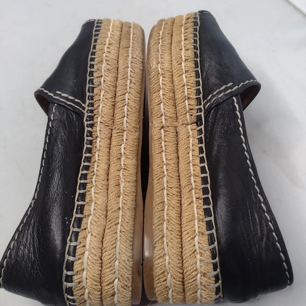 Prada Womens Platform Espadrille Flats Leather Open Toe 39 Black B2